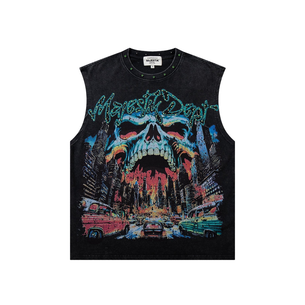 MAJESTIK New York Skull Graphic Sleeveless T-Shirt
