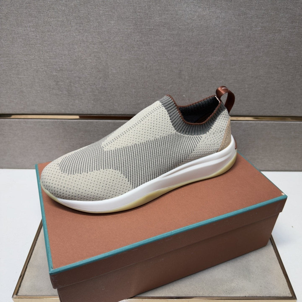 Men's Knit-Look Slip-On Sneakers - Light Gray, Beige & White