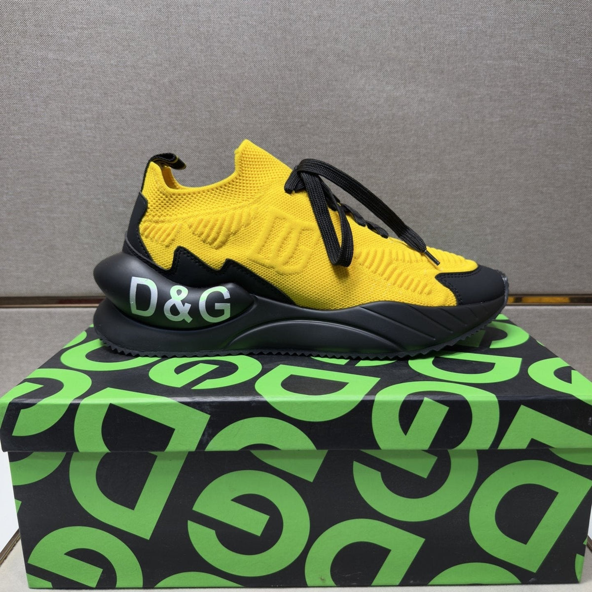 Dolce & Gabbana Yellow and Black Lace-Up Sneakers