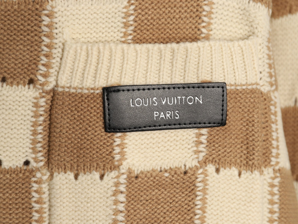 Louis Vuitton Checkerboard Crewneck Knit Cardigan - Khaki and Cream